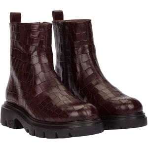 Wonders - A-4305_5634_9332 - Leren Enkellaarsjes - Bruin - 3 tot 5 cm Hakhoogte - Ritssluiting - Casual