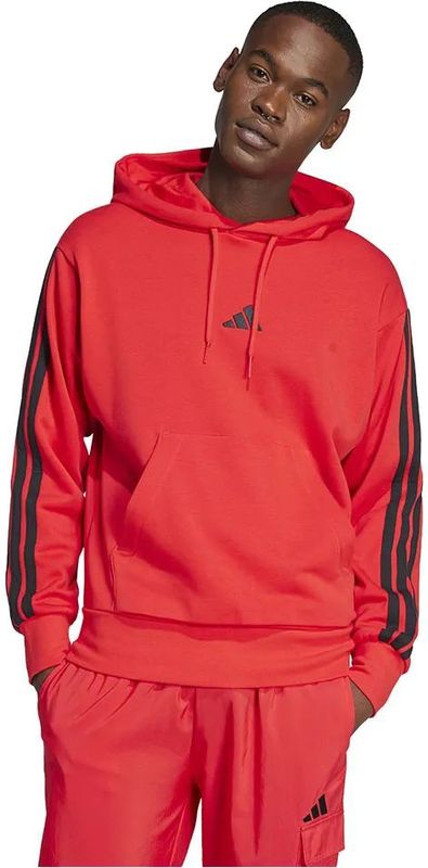 Adidas - Essentials 3 Stripes - Hoodie - Grijs - 55% Katoen, 36% Polyester (Gerecycled), 9% Viscose