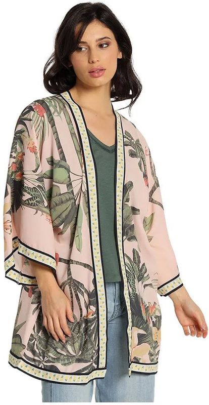 Lois - 470722465 - Kimono - Roze - Lange Mouwen - Tropische Print