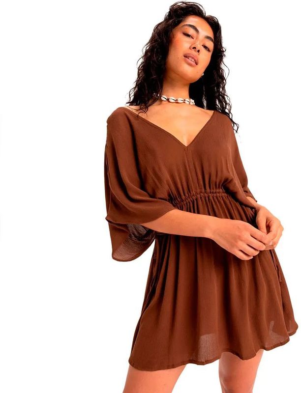 Roxy - ERJX603469 - Strandjurk - Dierenprint - Korte Lengte - Driekwart Mouwen