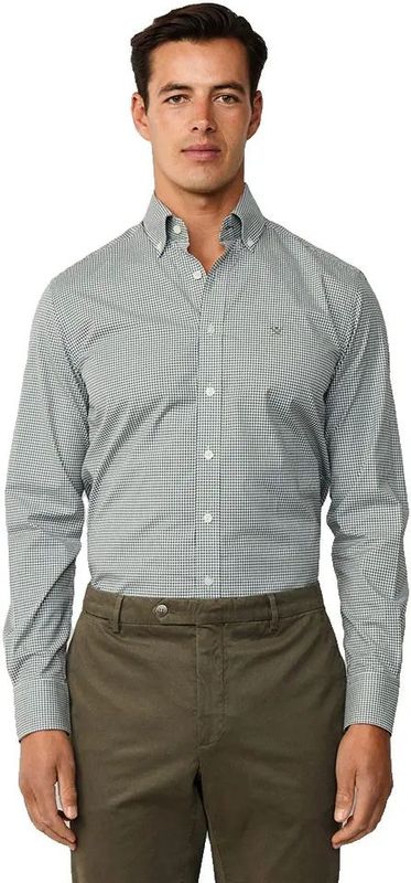 Hackett London - HM3010474 - Geruit Overhemd - Groen - Katoen - Lange Mouwen
