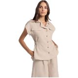 Victorio & Lucchino, V&Lvoor vrouwen. 3546708 Beige button-down overhemd (XS), Casual, Katoen, Korte mouwen