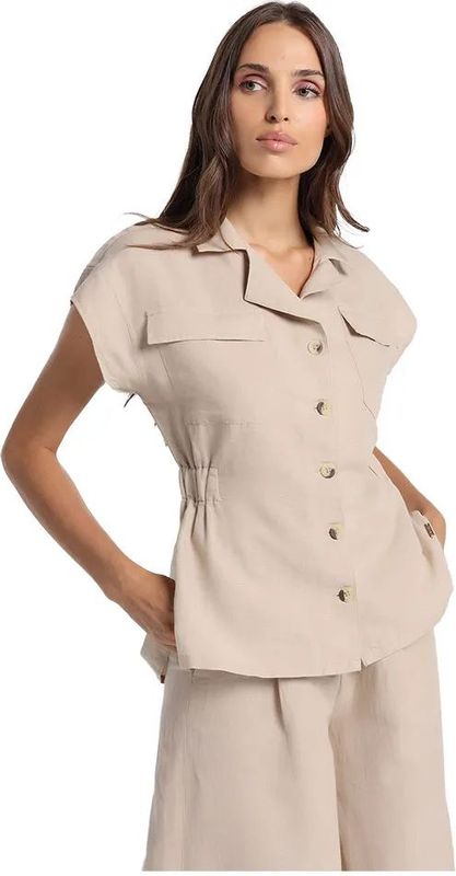 Victorio & Lucchino, V&Lvoor vrouwen. 3546708 Beige button-down overhemd (XS), Casual, Katoen, Korte mouwen