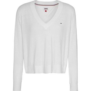 Tommy Jeans Essential V V Neck Sweater Wit M Vrouw