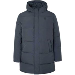 Silbonvoor mannen. 133667 Lange gewatteerde jas met capuchon marine (S), Casual, Polyester, Marineblauw