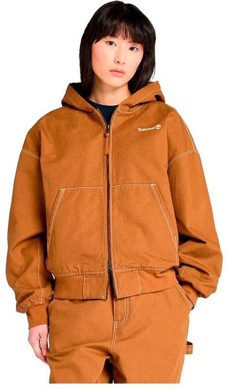 Timberlandunisex. TB0A6HNY0011 Zwart gewassen canvas bomberjack met capuchon (L), Casual, Katoen