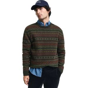 Gantvoor mannen. 8040211 Fair Isle groene trui (S), Casual, Wol