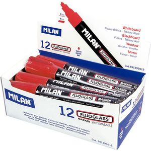 Milan Display Box 12 Fluoglass Markers Chisel Tip 2 4 Mm Red Colour Rood