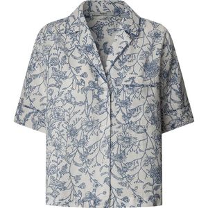 Pepe Jeansvoor vrouwen. PL305025 Blouse Doris Wit (L), Blauw, Casual, Vlas, Korte mouwen