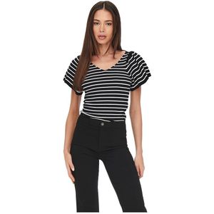 Only Leelo Stripe Short Sleeve V Neck T-shirt Zwart S Vrouw