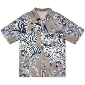 Grimey Animal Satin Button Up Overhemd Met Korte Mouwen