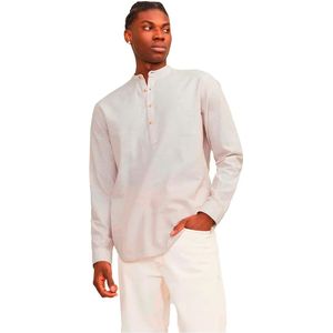 Jack & Jones Summer Half Placket Linen Overhemd Met Lange Mouwen