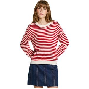 PEPE JEANS - Gestreepte Trui - Wit/Rood - Viscose/Katoen