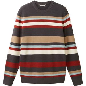 Tom Tailor 1038200 Striped Knit Crew Neck Sweater Grijs S Man