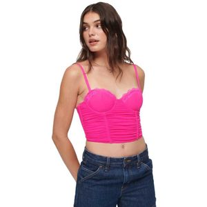 Superdry Ruched Mesh Crop Corset Sleeveless T-shirt Roze L Vrouw