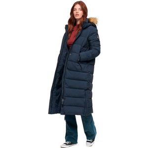 Superdry Faux Fur Longline Puffer Jacket Blauw XS Vrouw
