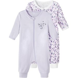 Name It Zip Purple Flower Pyjama 2 Units Wit,Paars 3 Years Meisje