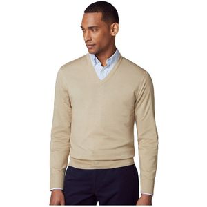 Hackett Merino Silk V Neck Sweater Beige XL Man