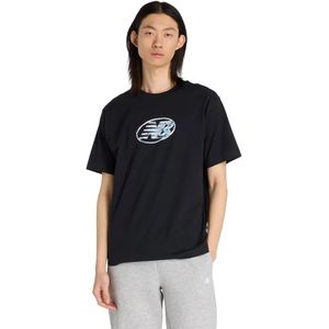 New Balance - MT53949 - T-shirt - Zwart - Katoen - Korte Mouwen