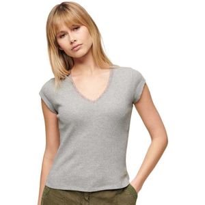 Superdry Essential Lace Trim Short Sleeve V Neck T-shirt Grijs 2XS-XS Vrouw