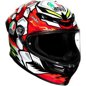 AGV K6-S - Motorhelm - Glans Zwart Rood Wit Geel - Carbon-Aramid Fiber