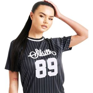Siksilk Pinstripe Basketball Short Sleeve Dress Zwart XS Vrouw