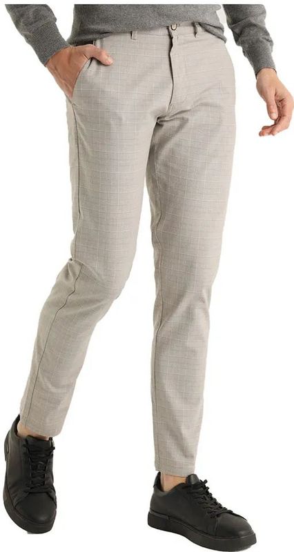 Bendorff - Slim Fit Chino Broek - Beige - Geruite Print - Casual