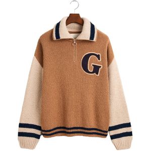Gant Wool Nepps Letterman Half Zip Sweater Beige 2XL Man