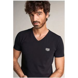 Salsa Jeans Metal Badge T-shirt Met Korte Mouwen En V-hals