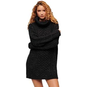 Superdry - Rolkraag Kabeltrui Jurk - Grijs - Wolblend - Relaxte Pasvorm