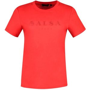 Salsa Jeans Lace-panel Logo Short Sleeve T-shirt Rood L Vrouw