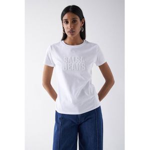 Salsa Jeans Embroidered Logo Short Sleeve T-shirt Wit L Vrouw