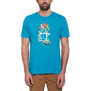 Original Penguin Graphic Emb Puff Floral Pete Short Sleeve T-shirt Blauw L Man