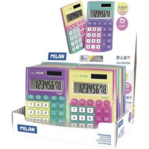Milan Display Box 12 Calculators 8 Digit Sunset Pocket Zilver