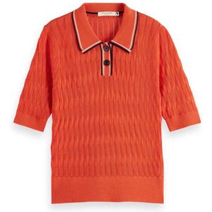 Scotch & Soda Pointelle Collared Short Sleeve Polo Rood S Vrouw