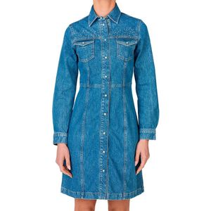 Blousejurk - Blauw - Katoen - Denim - Slanke Pasvorm - Lange Mouwen