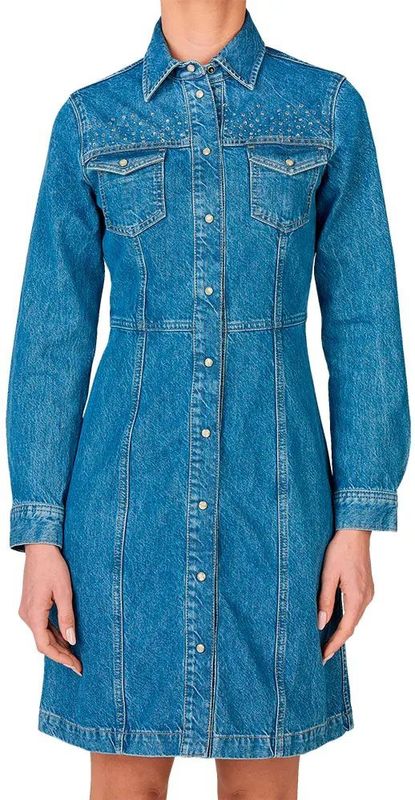 Blousejurk - Blauw - Katoen - Denim - Slanke Pasvorm - Lange Mouwen