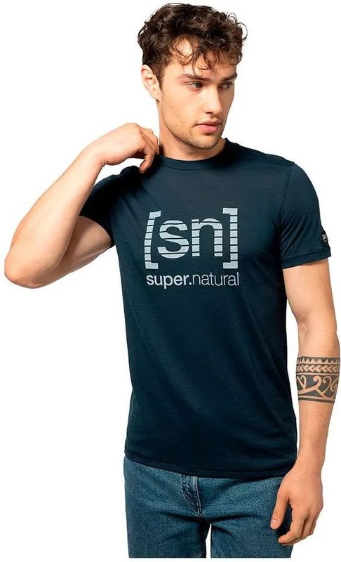 Super.natural - Grid Logo T-shirt - Korte Mouwen - Zwart - Merino Wol