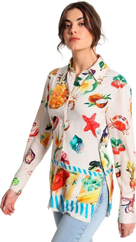 Victorio & Lucchino - 330098049 - Bedrukte Blouse - Wit - Lange Mouwen - Casual