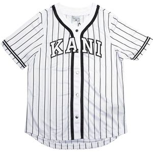 Karl Kani Serif Pinstripe Baseball Short Sleeve V Neck T-shirt Wit S Man