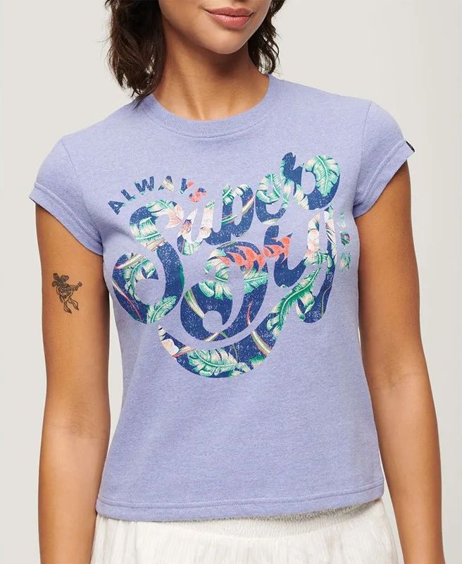 Superdry - Floral Scripted - T-shirt - Paars - Korte Mouwen