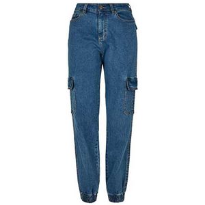Urban Classics Organic Stretch Cargo High Waist Jeans Blauw 28 Vrouw