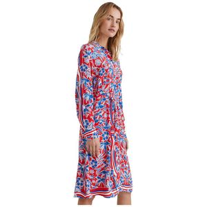 Tommy Hilfiger Scarf Print Relaxed Fit Long Sleeve Midi Dress Rood 36 Vrouw