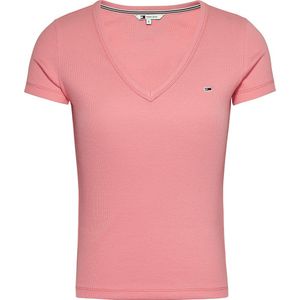 Tommy Jeans Slim Essential Rib Short Sleeve T-shirt Roze M Vrouw