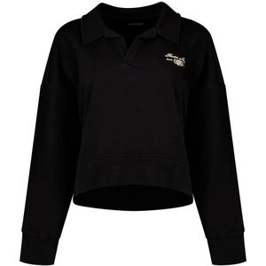 Guess Jeans Notched Collar Crop Sweatshirt