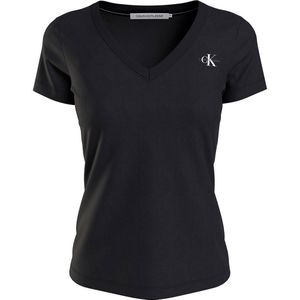 Calvin Klein Jeans Micro Monologo Slim Short Sleeve V Neck T-shirt Zwart S Vrouw
