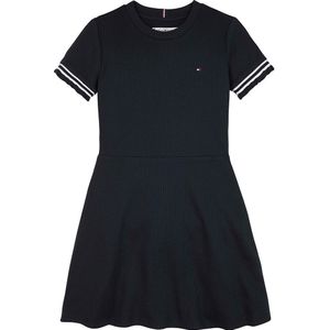 Tommy Hilfiger Ruffle Rib Short Sleeve Dress Zwart 14 Years Meisje