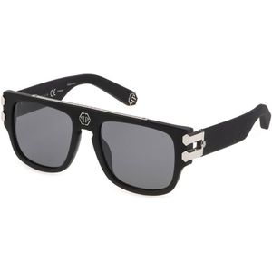 Philipp Plein Spp011v Sunglasses Zwart Smoke/Mirror Silver / CAT3 Man