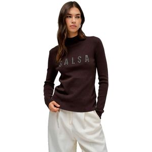 Salsa Jeans - 21010455 - Geribbelde Trui - Bruin - Slim Fit - Hoge Hals