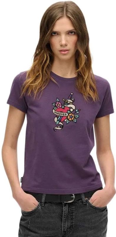 Superdry Small Tattoo Rhinest Fittd T-shirt Met Korte Mouwen